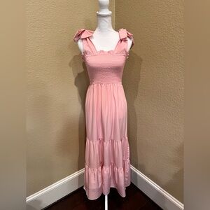 SHEIN Beautiful Pink Tiered Maxi Dress Tie Shoulder Straps Smocked Top